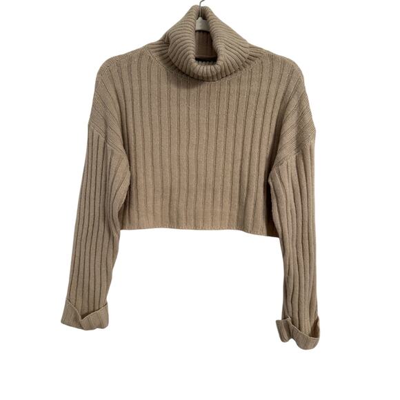 Forever 21 Women's Small Turtle Neck Cropped Sweater 90's Y2K Fall Neutral - Picture 1 of 9
